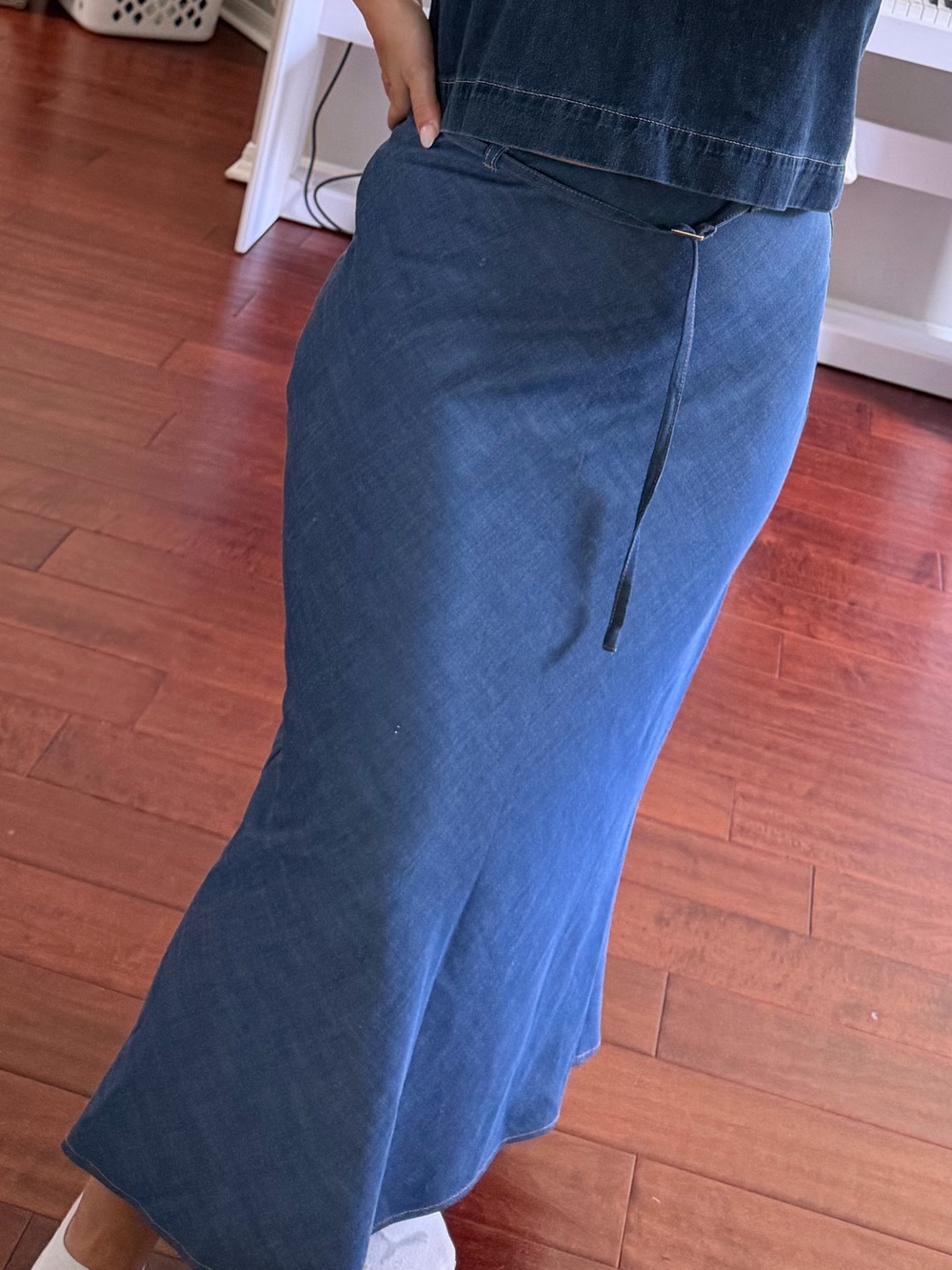 Zara Blue Denim Flare Maxi Skirt